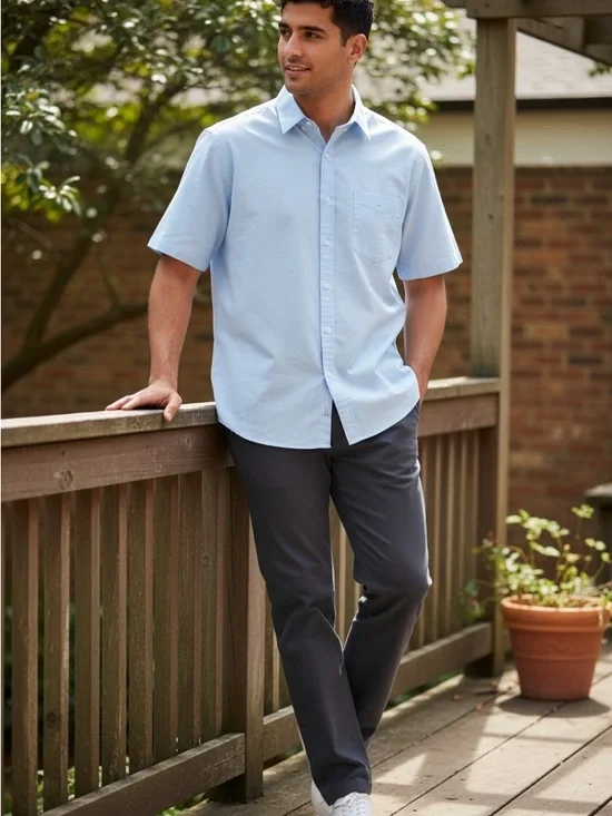 🔥Croft & Barrow Men’s Light Blue Casual Button-Down Short Sleeve Shirt- Size XL - Picture 3 of 11